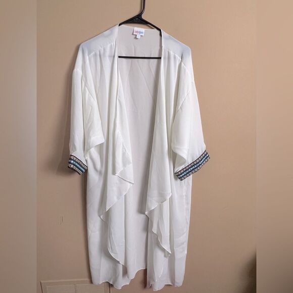 LuLaRoe Women’s Size Large Sheer Tribal Beaded Boho Lindsey Open Front Kimono - Picture 1 of 6